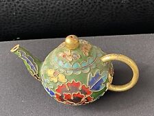 Retro Mini Cloisonné Teapot Brass Enamel Hand Painted Floral Metal Multicolour