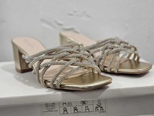 Sergio Todzi Ladies Gold & Silver Rhinestone Mid Heel Slip On Sandals Size 3-8