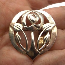 Brooch Mackintosh Glasgow Rose shape vintage sterling silver by Kit Heath 1995