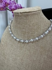 Swarovski Matrix Tennis necklace pearl, Round cut, , Rhodium plated #5689623