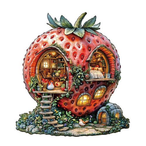 Strawberry hut wooden puzzle - strawberry,