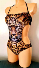 LADIES NEW LOOK BLACK MONOKINI LEOPARD SWIMSUIT BIKINI SWIMWEAR BEACH UK 8 BNWOT