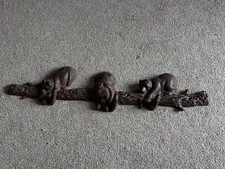 Vintage Cast Iron Wall Hook – 3 Bears on Branch Coat Rack Hanger Rustic