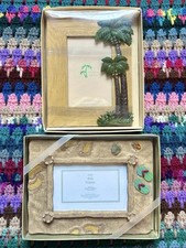 New In Box Wood Picture Photo Frame Set 3D Ocean Sand Beach Tropical Palm Tree