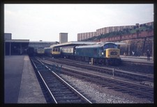ORIGINAL 35mm slide- Class 45- D21 at Sheffield w/ 17:32 Leeds- BTM - July 1973.