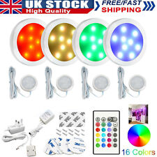 4x Under Cabinet Lights RGB LED Puck Lights Closet Cupboard Kitchen Lamp +Remote