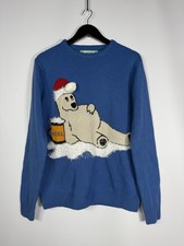 CHRISTMAS POLAR BEAR Jumper - Large - Blue - Great Condition - Men’s