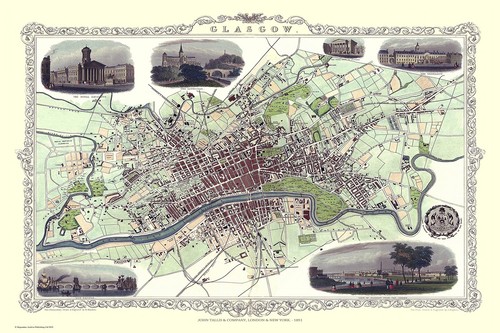 Old map glasgow 1851 by - ,