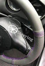 FOR VAUXHALL CORSA C 00+ GREY TWO TONE LEATHER STEERING WHEEL COVER PURPLE STICH