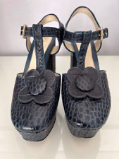 Orla Kiely Clarke's Beryl Platform Shoes Navy Leather Size UK 5.5 D Eur 39