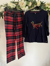 JOULES Goodnight Christmas Pyjamas PJS Set Size S Red Check Navy XMAS Dog NEW