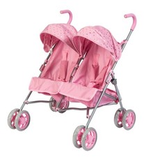 Pink Side by Side Twin Doll Stroller Pram Pushchair Kids Gift For Xmas Birthday