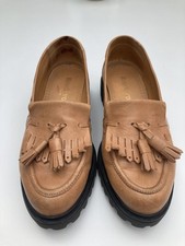 Russell Bromley Chunky Leather Tassel Loafers Slip On Tan Size 37