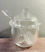 Honey Pot Jar Container Spoon Ladel Clear Irredescent with Lid Kitchen Ware New