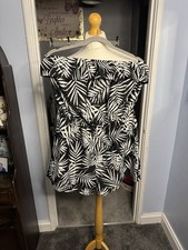 Studio Black White Tropical Leaf Print Bardot Off Shoulder Playsuit Size 12/14