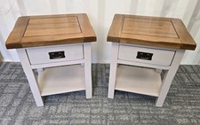 OAK FURNITURE LAND KEMBLE SOLID OAK BEDSIDE CABINET LAMP TABLES PAIR