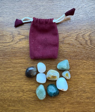Tumbled Polished Crystal Stone Set 9 with Burgundy Pouch – Meditation & Energy