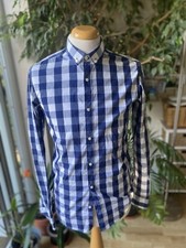ZARA Men’s Checked Shirt Blue Button Up Long Sleeve Super Slim Fit Size S