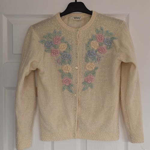 1940s yellow floral beaded - 1940s,