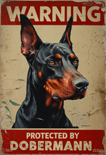 Warning Doberman Metal Sign