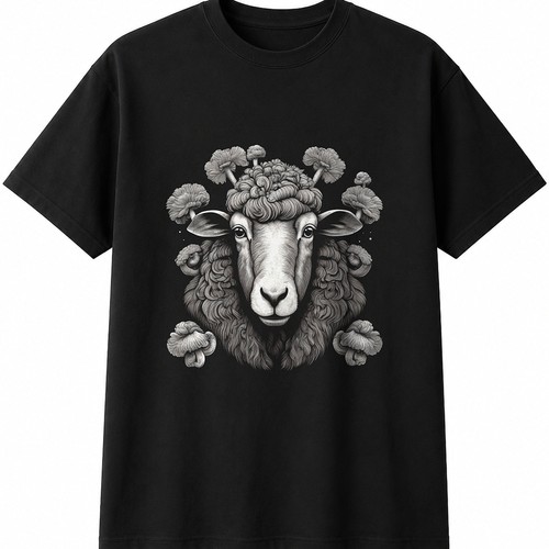Suffolk sheep with - sheep, mushrooms