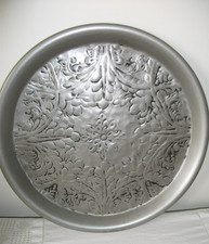 LARGE ROUND METAL (IRON?) TRAY / CHARGER with IMPRESSED DESIGN  Dia 41.5 cms
