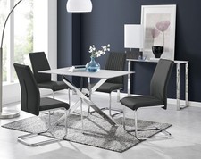 Leonardo White Glass Marble Effect Silver Leg Table & 4 Lorenzo Chairs