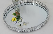 Round Mirror Diamante Jewel Tray Plate Jewelled Candle Plate Tray 26 Cm