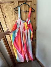 Shein Curve Bright Multicoloured Striped Wide Leg Dungarees / Jumpsuit Size 1XL