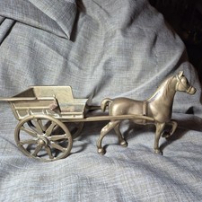 Vintage Solid Brass Gypsy Horse And Cart Carriage Ornament Figure 