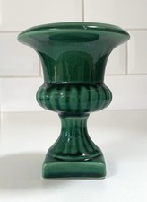 Vintage Square Footed Pedestal Urn Vase Green Made in Portugal