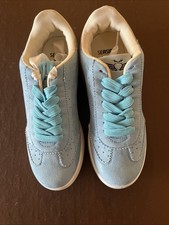 Ladies Powder Blue Canvas Pumps Shoes. New/Unworn. UK Size 4 (37). Spare Ribbon