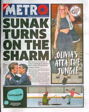 Metro Newspaper  8 November 2022 Sunak Turns On the Sharm Olivia Attwood