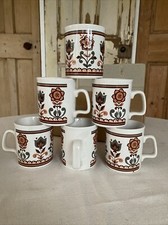 6 X Vintage Staffordshire Potteries Ironstone Mug,  Flowers 1975