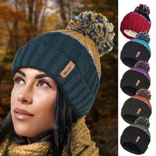 Warm Bobble Pompom Hat Thick Cosy Thermal Teddy Fleece Liner Winter Ski Camping