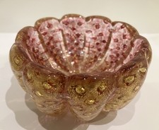 Vintage Murano BAROVIER & TOSO - Gold Bubble Bullicante Glass Bowl