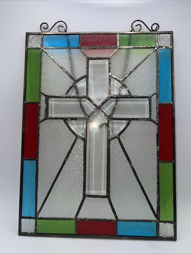 Stained glass cross - glass,