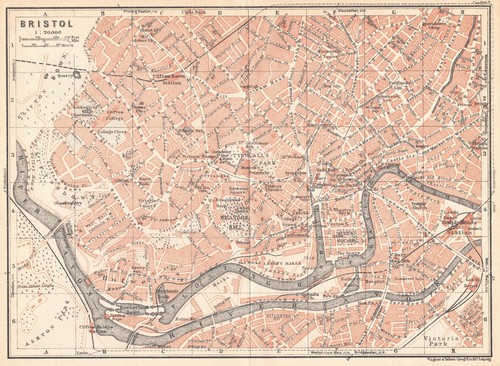 Bristol city map plan baedeker - city,