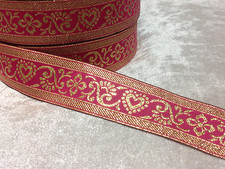 1 Yd Pink/Wine Ethnic Sari Border Indian Lace Ribbon Trim Weaving Fabric Craft 