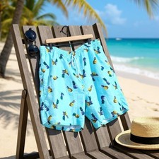 Old Navy Pineapple Print Cargo Swim Trunks Blue 8" Inseam Swimwear Mens XXL 2XL