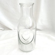 Clear Glass Bottle Vase with Heart Design on Front & 'With Love' 7"