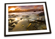 New Zealand Sunset Beach Orange FRAMED ART PRINT Picture Poster Artwork