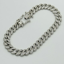 925 Sterling Silver 0.10ct Diamond Curb Chain Cuban Bracelet 8.5 Inch Simulated
