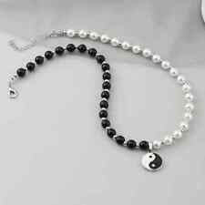 Black White Faux Pearls Yin Yang Pendant Handmade Necklace Free Gift Bag UK Fast
