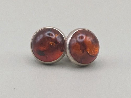 Baltic amber 925 silver stud - silver,