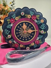 Vendula ? Cuckoo Clock Rpund Shaped Appliquéd Crossbody Hand Shoulder Bag New