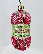 Old World Christmas Love Knitting Yarn & Needle Glass Ornament Pink Crochet