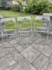 1970s Italian MCM  Clear Acrylic Lucite Chrome Folding Chairs~Set Of 3
