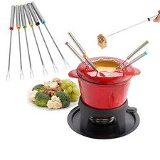 6pcs/Set Stainless Steel Chocolate Cheese Dessert Fondue Pot Forks Kitchen Tools