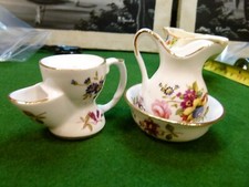 Hammersley miniature Doll House bone china shaving mug, jug and wash basin set,